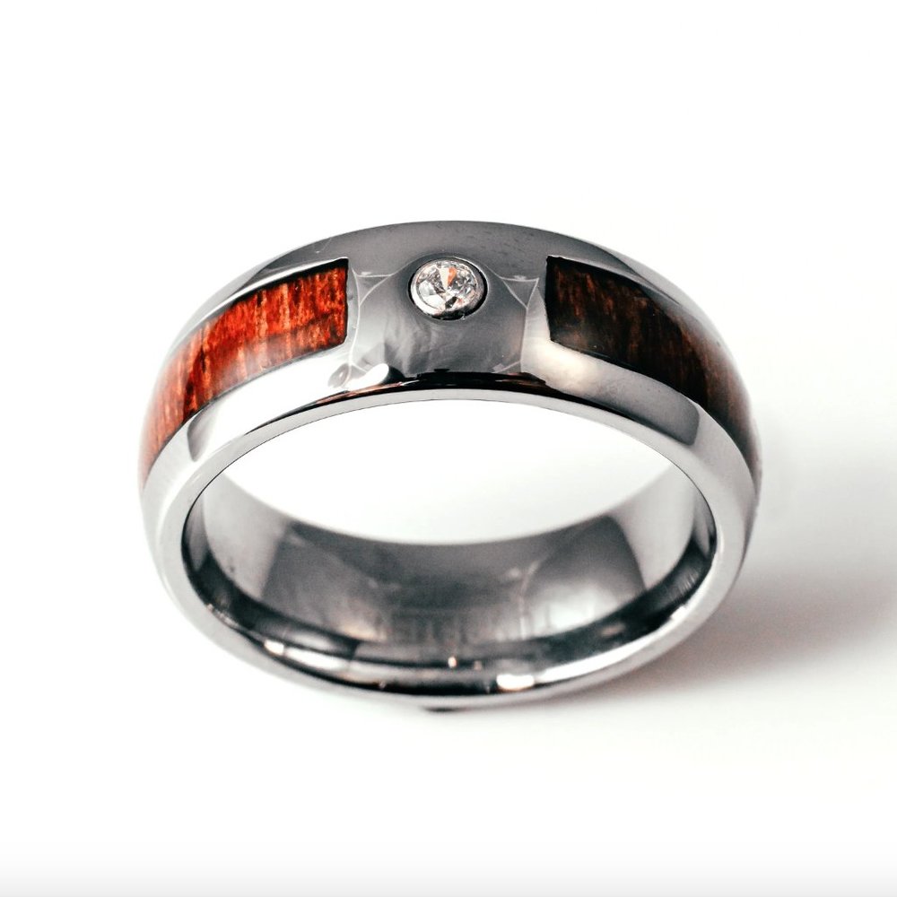 Mens Tungsten Mahogany Inlay 8mm Cubic Zirconia Wedding Band Ring Size 11
